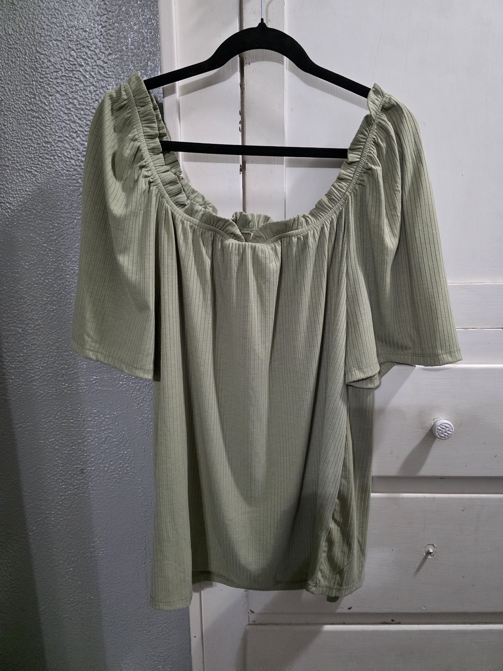 Hayden Sage Green Off-the-Shoulder Ribbed Tunic